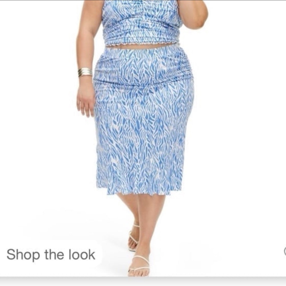 DVF for Target Knit A-Line Midi Skirt Coastal Cotton Blue Sea Twig Plus 4X NWT